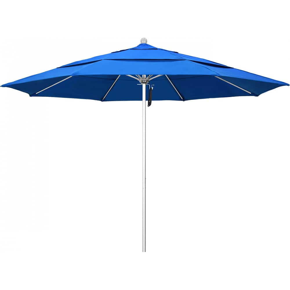 California Umbrella - Patio Umbrellas; Umbrella Diameter (Inch): 132 ; Height (Feet): 8.916 ; Fabric Color: Royal Blue ; Base Included: No ; Frame Material: Aluminum ; Frame Color: Silver - Exact Tool & Supply