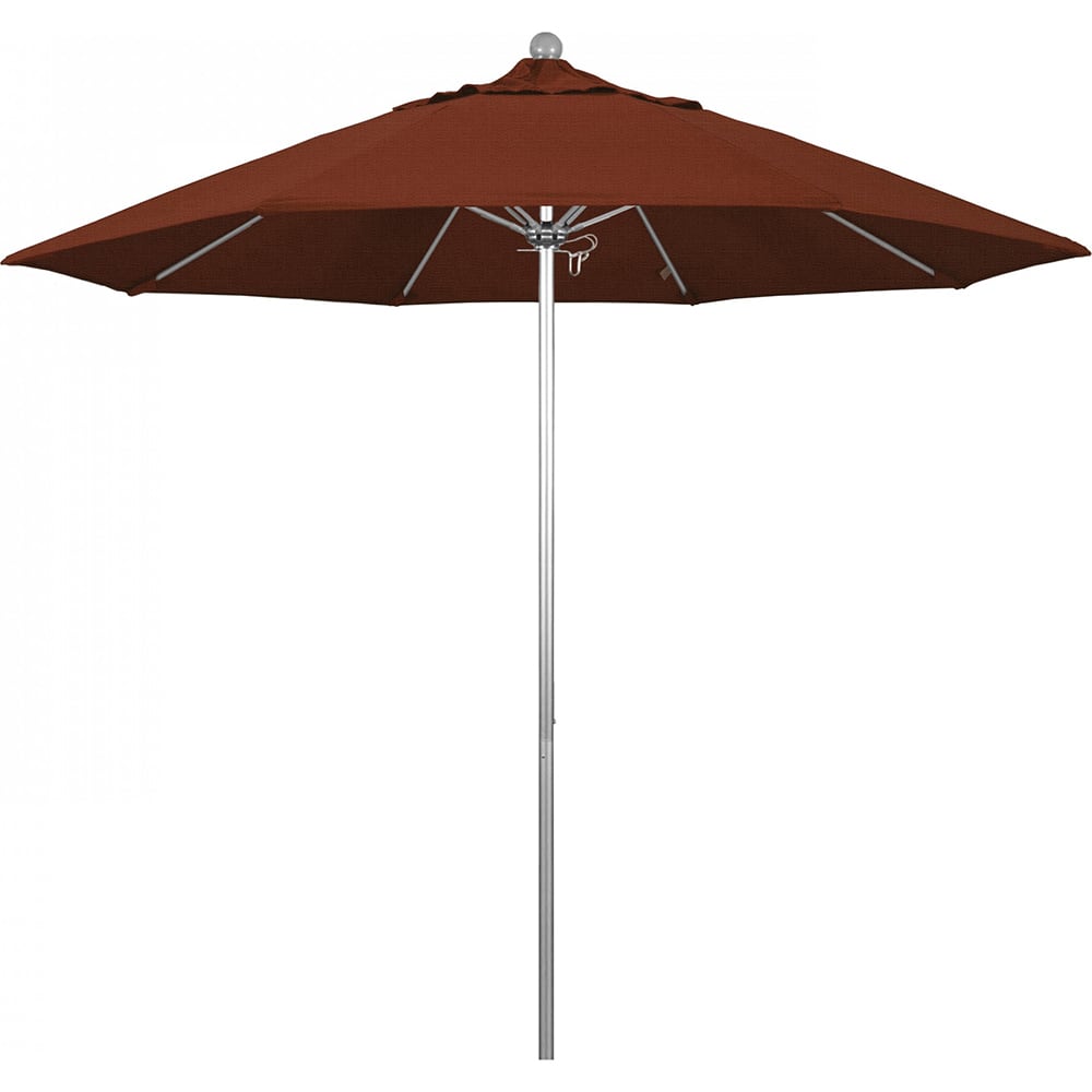 California Umbrella - Patio Umbrellas; Umbrella Diameter (Inch): 108 ; Height (Feet): 8.583 ; Fabric Color: Terracotta ; Base Included: No ; Frame Material: Aluminum ; Frame Color: Silver - Exact Tool & Supply