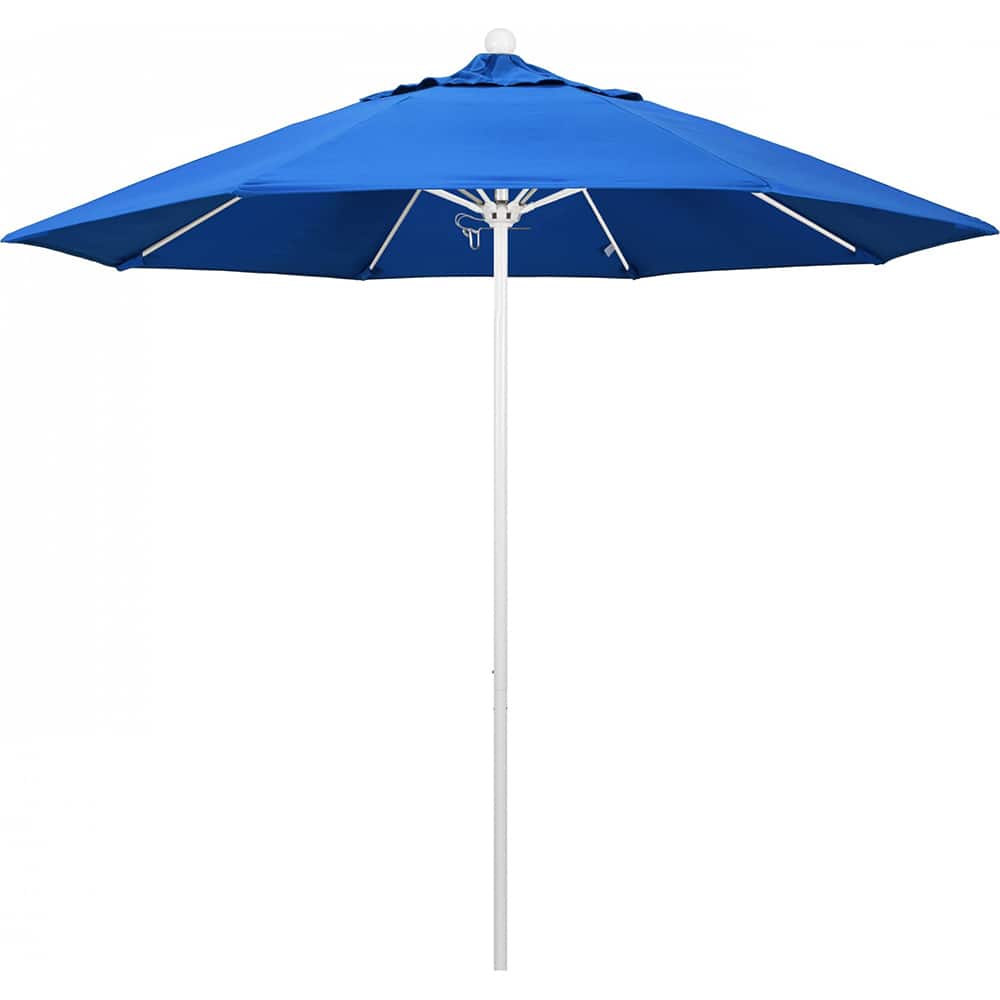 California Umbrella - Patio Umbrellas; Umbrella Diameter (Inch): 108 ; Height (Feet): 8.583 ; Fabric Color: Royal Blue ; Base Included: No ; Frame Material: Aluminum ; Frame Color: White - Exact Tool & Supply