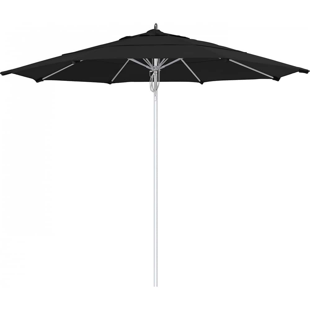 California Umbrella - Patio Umbrellas; Umbrella Diameter (Inch): 132 ; Height (Feet): 8.666 ; Fabric Color: Black ; Base Included: No ; Frame Material: Aluminum ; Frame Color: Silver - Exact Tool & Supply