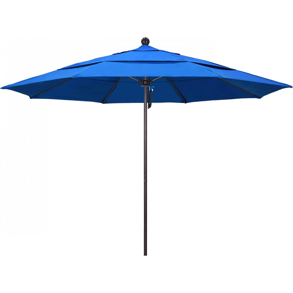 California Umbrella - Patio Umbrellas; Umbrella Diameter (Inch): 132 ; Height (Feet): 8.916 ; Fabric Color: Royal Blue ; Base Included: No ; Frame Material: Aluminum ; Frame Color: Bronze - Exact Tool & Supply
