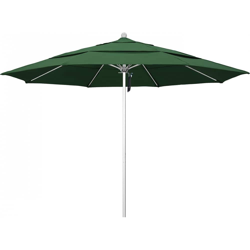 California Umbrella - Patio Umbrellas; Umbrella Diameter (Inch): 132 ; Height (Feet): 8.916 ; Fabric Color: Hunter Green ; Base Included: No ; Frame Material: Aluminum ; Frame Color: Silver - Exact Tool & Supply