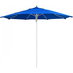 California Umbrella - Patio Umbrellas; Umbrella Diameter (Inch): 132 ; Height (Feet): 8.666 ; Fabric Color: Pacific Blue ; Base Included: No ; Frame Material: Aluminum ; Frame Color: Silver - Exact Tool & Supply