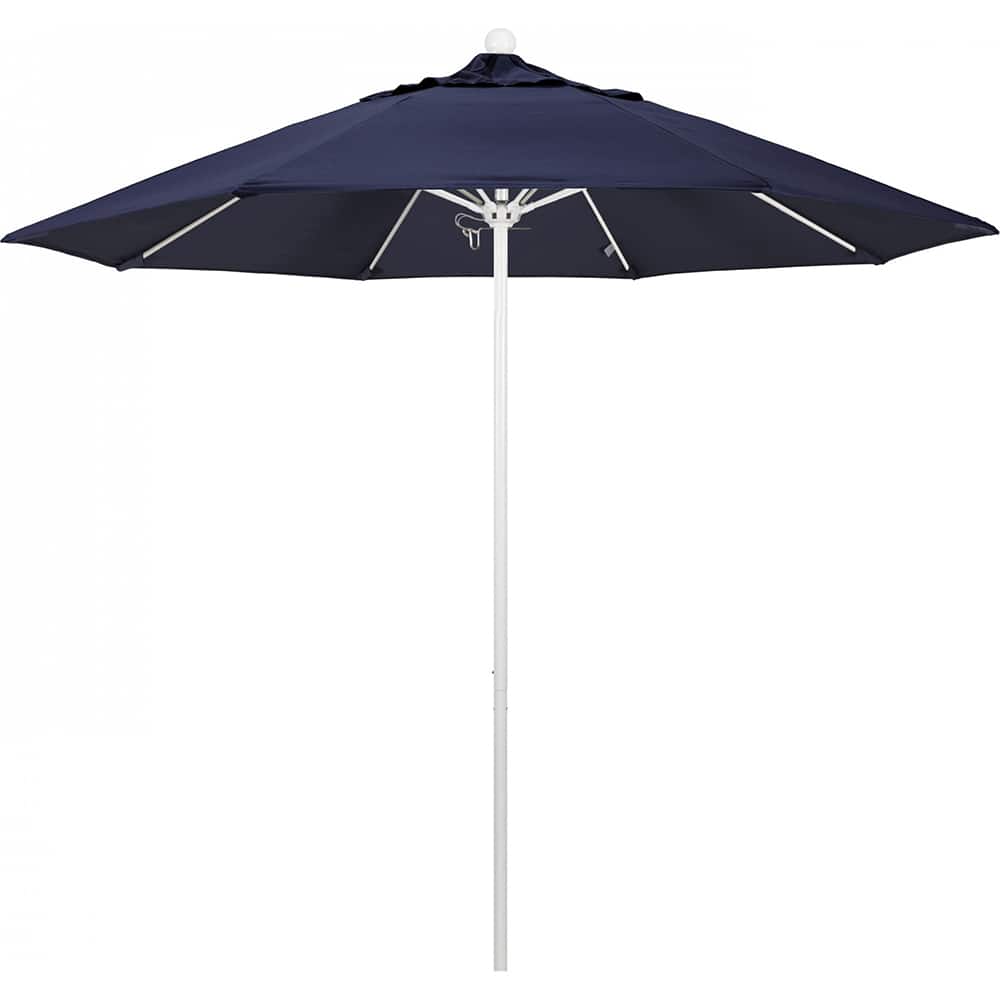 California Umbrella - Patio Umbrellas; Umbrella Diameter (Inch): 108 ; Height (Feet): 8.583 ; Fabric Color: Navy Blue ; Base Included: No ; Frame Material: Aluminum ; Frame Color: White - Exact Tool & Supply