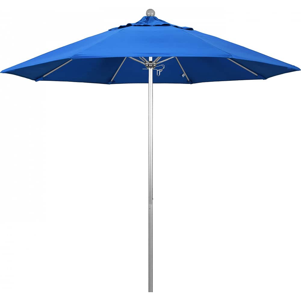California Umbrella - Patio Umbrellas; Umbrella Diameter (Inch): 108 ; Height (Feet): 8.583 ; Fabric Color: Royal Blue ; Base Included: No ; Frame Material: Aluminum ; Frame Color: Silver - Exact Tool & Supply