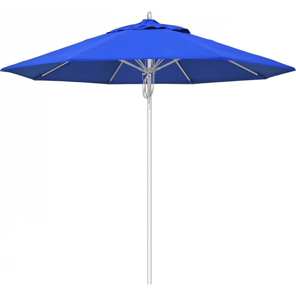 California Umbrella - Patio Umbrellas; Umbrella Diameter (Inch): 90 ; Height (Feet): 8.666 ; Fabric Color: Pacific Blue ; Base Included: No ; Frame Material: Aluminum ; Frame Color: Silver - Exact Tool & Supply
