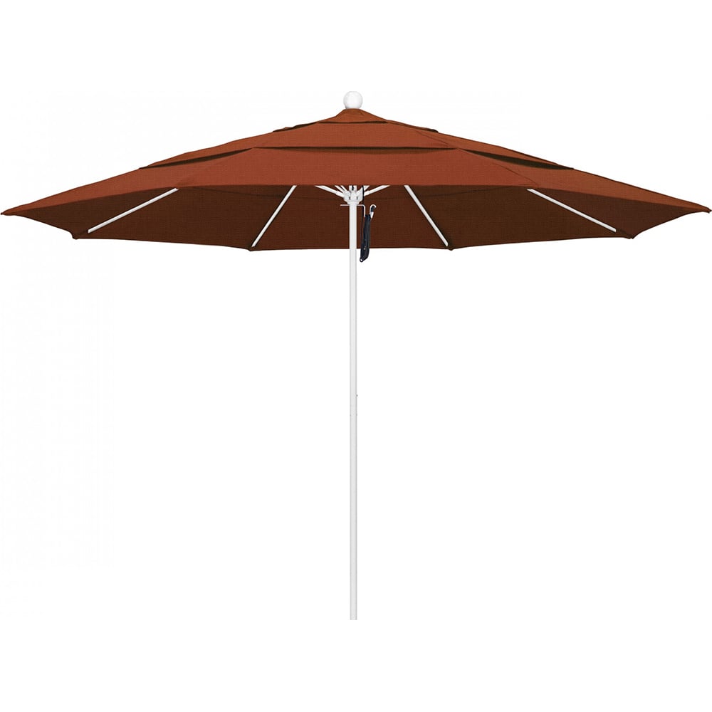 California Umbrella - Patio Umbrellas; Umbrella Diameter (Inch): 132 ; Height (Feet): 8.916 ; Fabric Color: Terracotta ; Base Included: No ; Frame Material: Aluminum ; Frame Color: White - Exact Tool & Supply