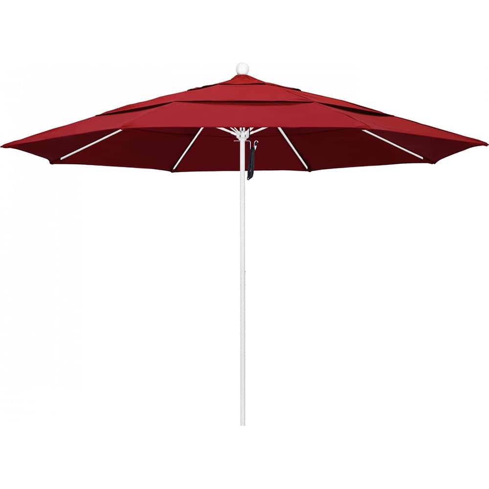 California Umbrella - Patio Umbrellas; Umbrella Diameter (Inch): 132 ; Height (Feet): 8.916 ; Fabric Color: Red ; Base Included: No ; Frame Material: Aluminum ; Frame Color: White - Exact Tool & Supply