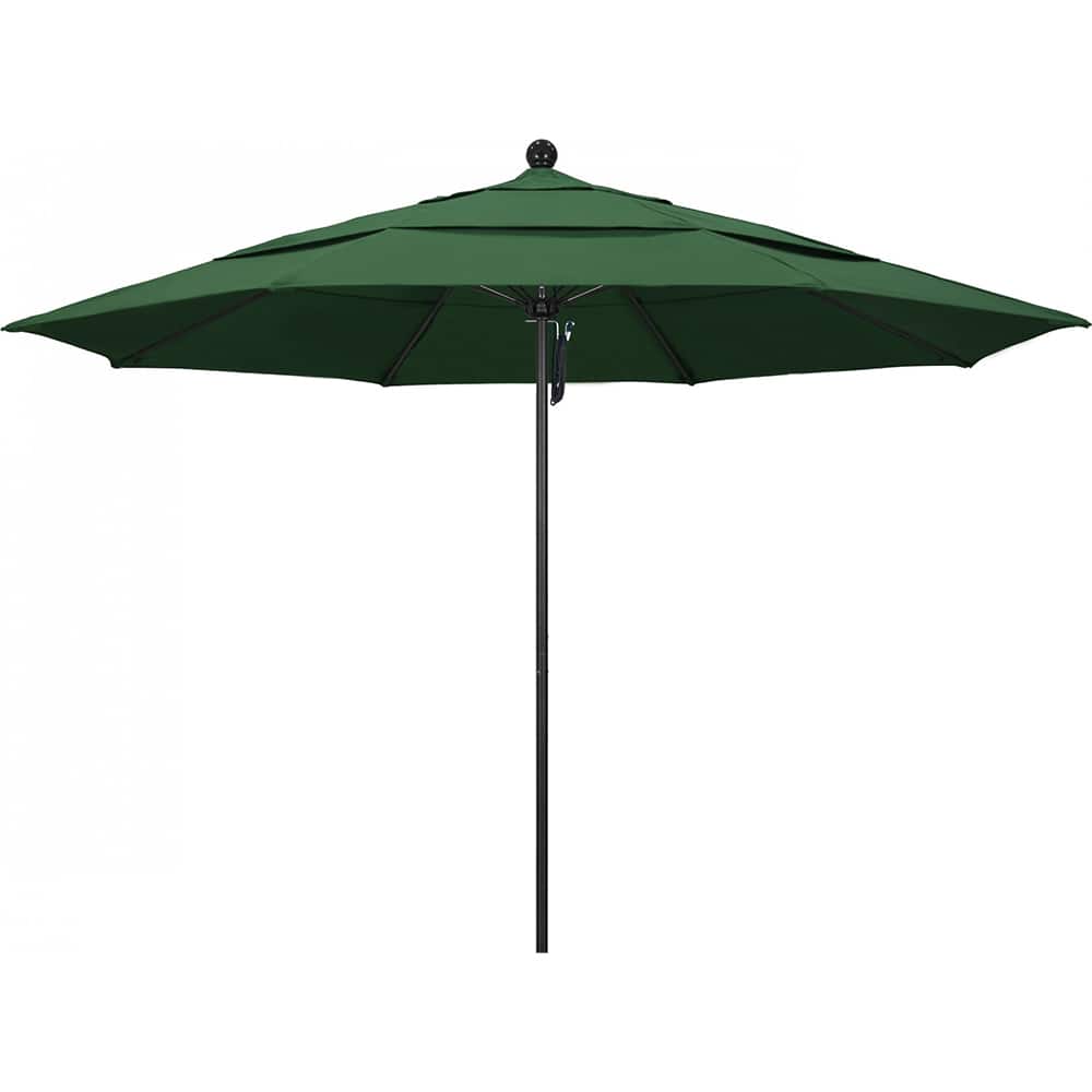 California Umbrella - Patio Umbrellas; Umbrella Diameter (Inch): 132 ; Height (Feet): 8.916 ; Fabric Color: Hunter Green ; Base Included: No ; Frame Material: Aluminum ; Frame Color: Black - Exact Tool & Supply