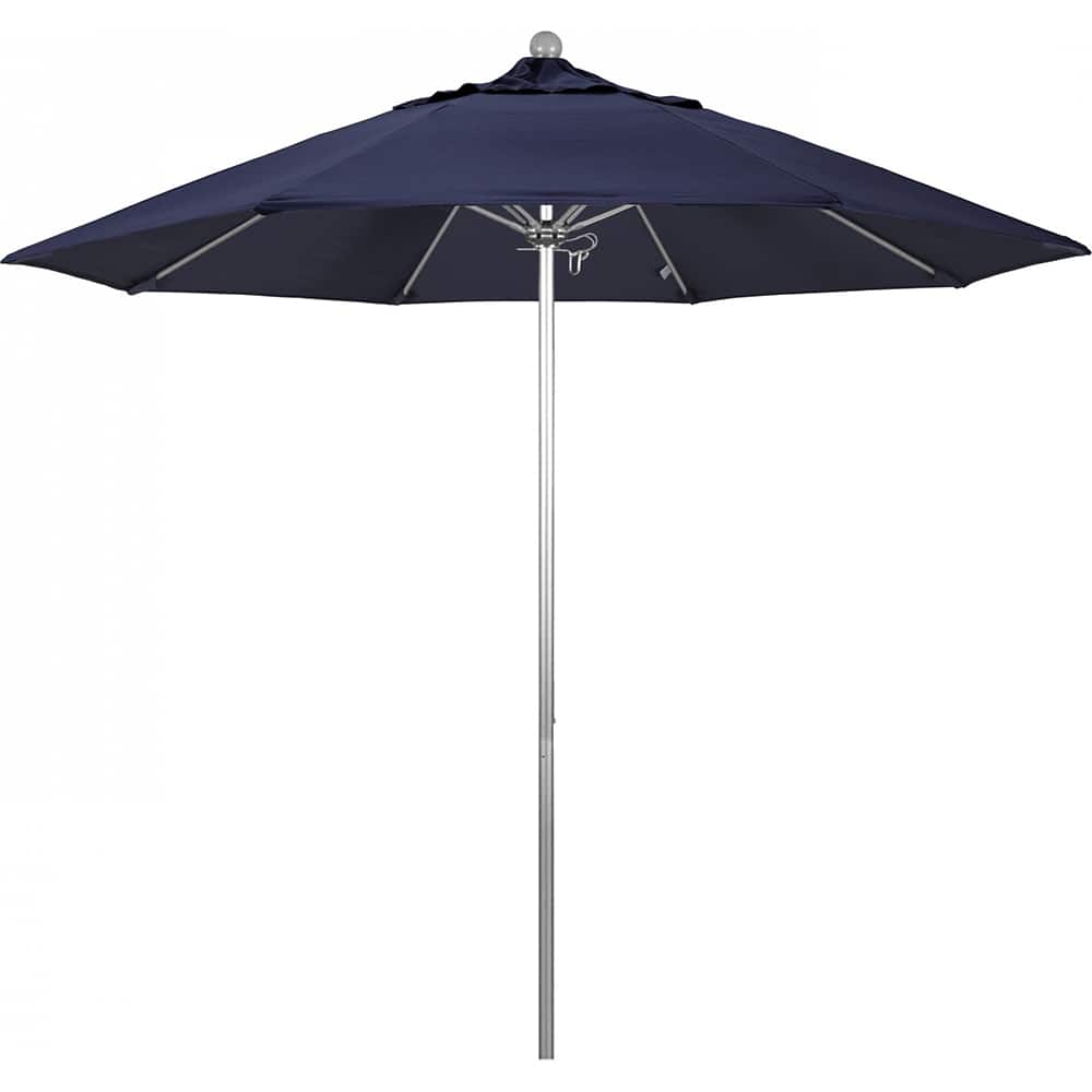 California Umbrella - Patio Umbrellas; Umbrella Diameter (Inch): 108 ; Height (Feet): 8.583 ; Fabric Color: Navy Blue ; Base Included: No ; Frame Material: Aluminum ; Frame Color: Silver - Exact Tool & Supply
