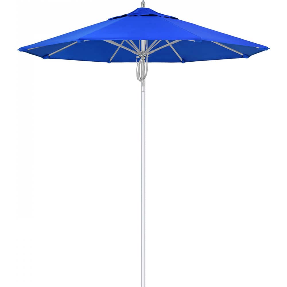 California Umbrella - Patio Umbrellas; Umbrella Diameter (Inch): 90 ; Height (Feet): 8.666 ; Fabric Color: Pacific Blue ; Base Included: No ; Frame Material: Aluminum ; Frame Color: Silver - Exact Tool & Supply