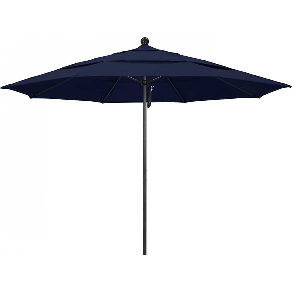 California Umbrella - Patio Umbrellas; Umbrella Diameter (Inch): 132 ; Height (Feet): 8.916 ; Fabric Color: Navy Blue ; Base Included: No ; Frame Material: Aluminum ; Frame Color: Black - Exact Tool & Supply