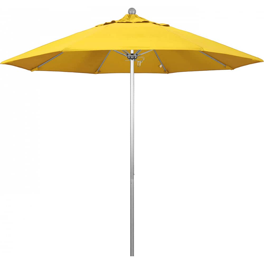 California Umbrella - Patio Umbrellas; Umbrella Diameter (Inch): 108 ; Height (Feet): 8.583 ; Fabric Color: Lemon ; Base Included: No ; Frame Material: Aluminum ; Frame Color: Silver - Exact Tool & Supply