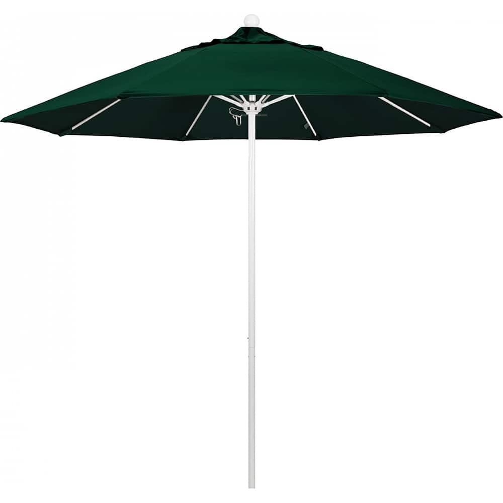 California Umbrella - Patio Umbrellas; Umbrella Diameter (Inch): 108 ; Height (Feet): 8.583 ; Fabric Color: Hunter Green ; Base Included: No ; Frame Material: Aluminum ; Frame Color: White - Exact Tool & Supply