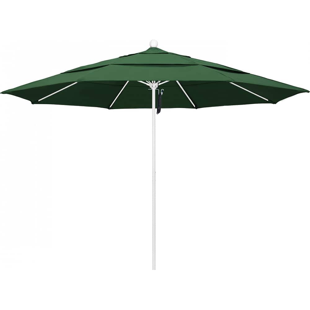 California Umbrella - Patio Umbrellas; Umbrella Diameter (Inch): 132 ; Height (Feet): 8.916 ; Fabric Color: Hunter Green ; Base Included: No ; Frame Material: Aluminum ; Frame Color: White - Exact Tool & Supply