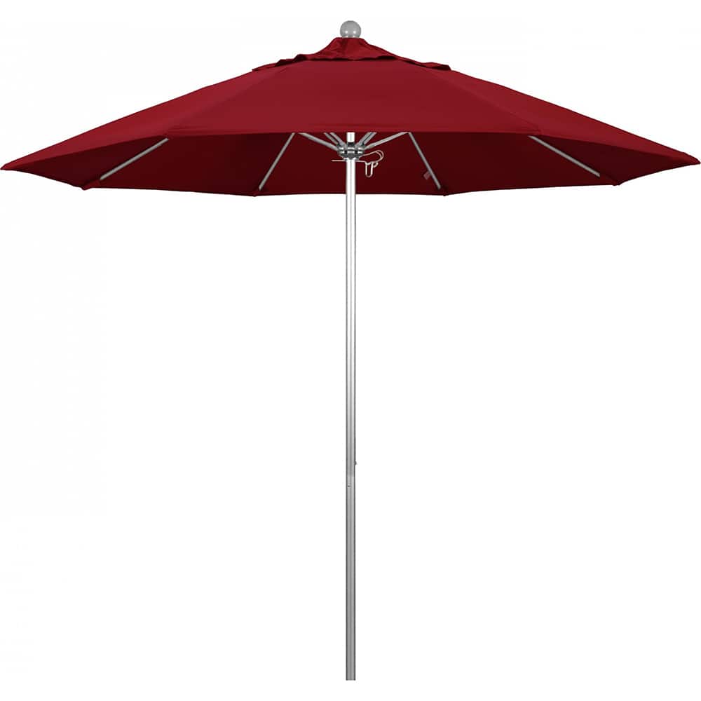 California Umbrella - Patio Umbrellas; Umbrella Diameter (Inch): 108 ; Height (Feet): 8.583 ; Fabric Color: Red ; Base Included: No ; Frame Material: Aluminum ; Frame Color: Silver - Exact Tool & Supply