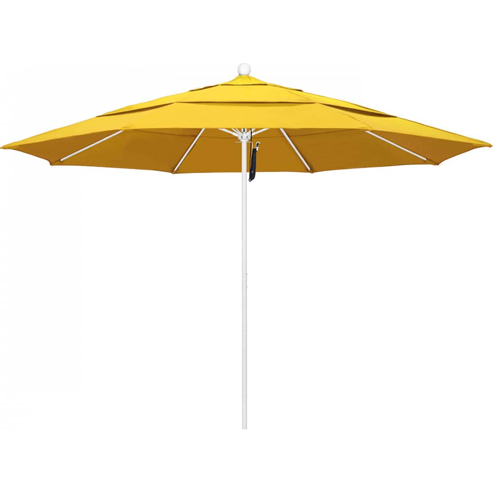 California Umbrella - Patio Umbrellas; Umbrella Diameter (Inch): 132 ; Height (Feet): 8.916 ; Fabric Color: Lemon ; Base Included: No ; Frame Material: Aluminum ; Frame Color: White - Exact Tool & Supply