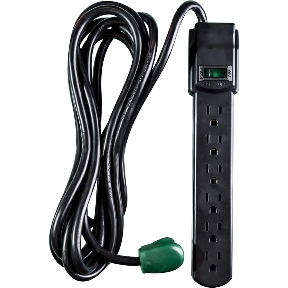 GoGreen Power - Power Outlet Strips; Amperage: 15 ; Voltage: 125 ; Number of Outlets: 6 ; Material: Plastic ; Mounting Type: Floor ; Cord Length (Feet): 12 - Exact Tool & Supply