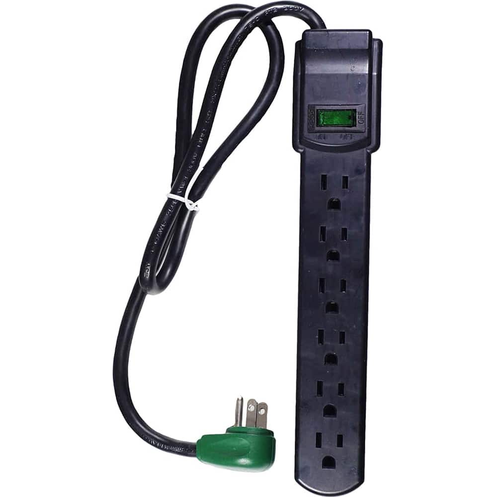 GoGreen Power - Power Outlet Strips; Amperage: 15 ; Voltage: 125 ; Number of Outlets: 6 ; Material: Plastic ; Mounting Type: Floor ; Cord Length (Feet): 6 - Exact Tool & Supply