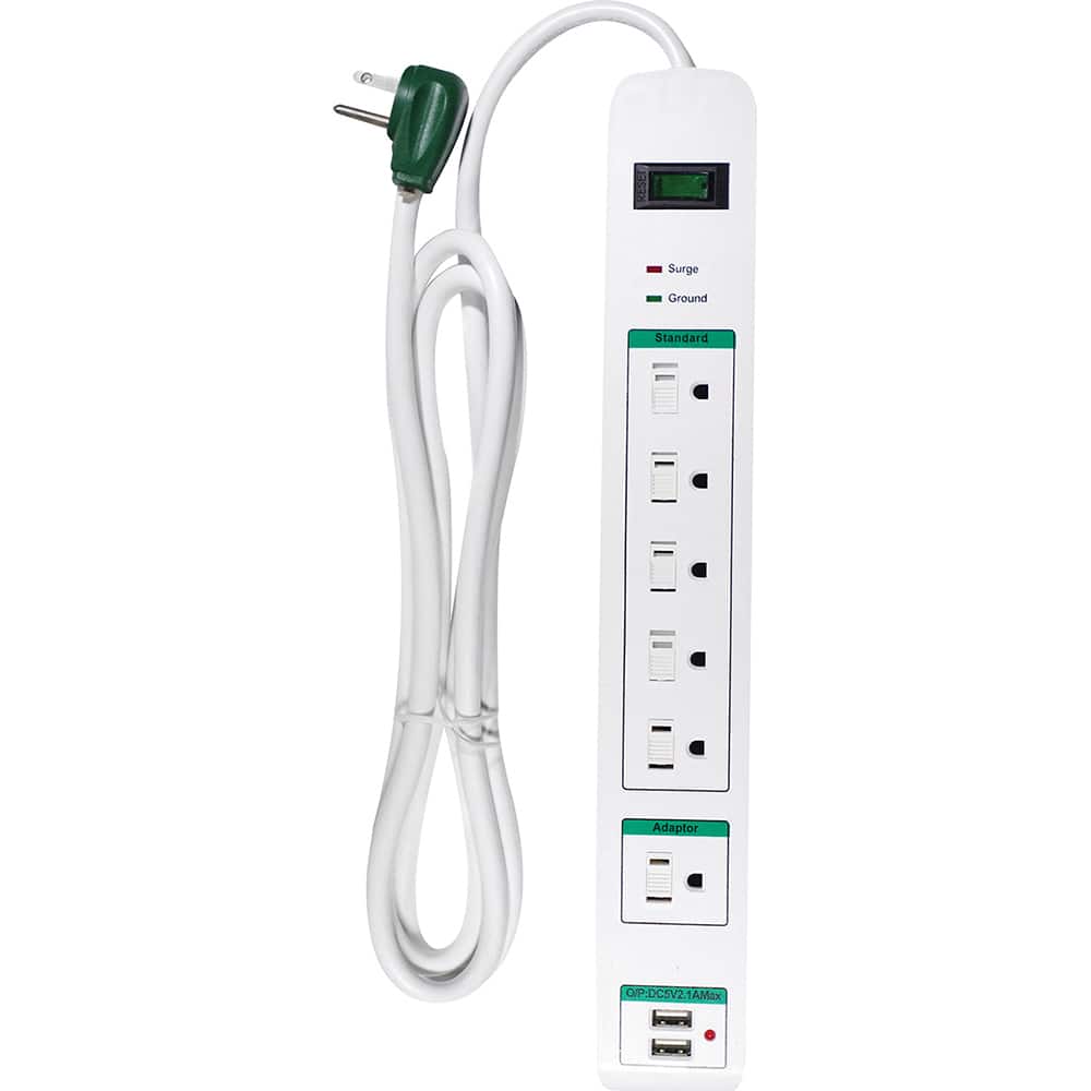 GoGreen Power - Power Outlet Strips; Amperage: 15 ; Voltage: 125 ; Number of Outlets: 6 ; Material: Plastic ; Mounting Type: Floor ; Cord Length (Feet): 6 - Exact Tool & Supply