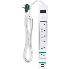 GoGreen Power - Power Outlet Strips; Amperage: 15 ; Voltage: 125 ; Number of Outlets: 6 ; Material: Plastic ; Mounting Type: Floor ; Cord Length (Feet): 6 - Exact Tool & Supply