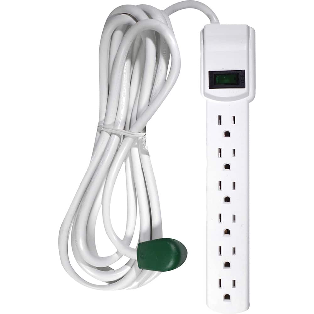 GoGreen Power - Power Outlet Strips; Amperage: 15 ; Voltage: 125 ; Number of Outlets: 6 ; Material: Plastic ; Mounting Type: Floor ; Cord Length (Feet): 12 - Exact Tool & Supply
