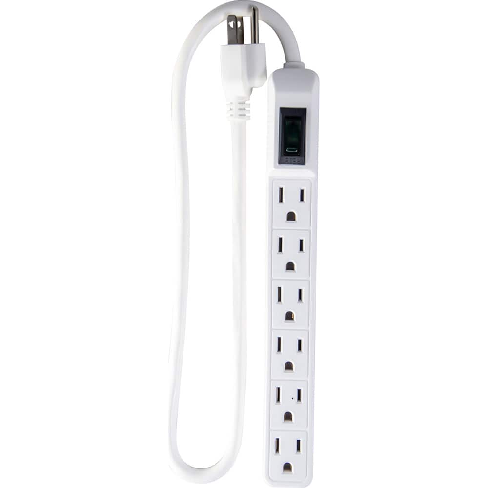 GoGreen Power - Power Outlet Strips; Amperage: 15 ; Voltage: 125 ; Number of Outlets: 6 ; Material: Plastic ; Mounting Type: Floor ; Cord Length (Feet): 2.5 - Exact Tool & Supply