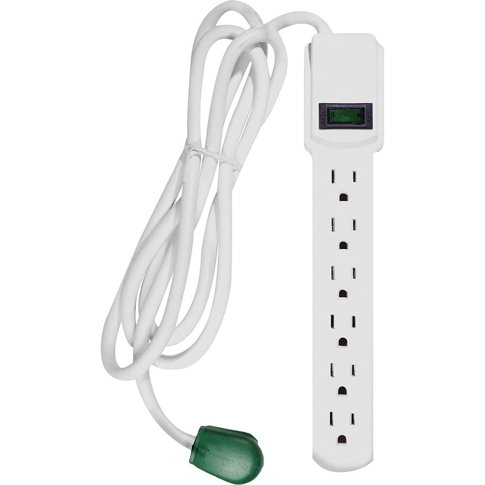 GoGreen Power - Power Outlet Strips; Amperage: 15 ; Voltage: 125 ; Number of Outlets: 6 ; Material: Plastic ; Mounting Type: Floor ; Cord Length (Feet): 6 - Exact Tool & Supply