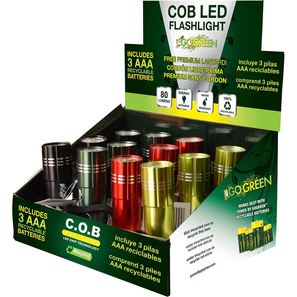 GoGreen Power - Flashlights; Type: Industrial/Tactical ; Bulb Type: LED ; Battery Size: AAA ; Rechargeable: Disposable ; Body Color: Black; Green; Red ; Complete Light Output (Lumens): 80 - Exact Tool & Supply
