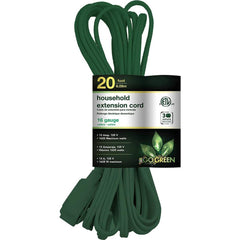 GoGreen Power - Power Cords; Cord Type: Extension Cord ; Overall Length (Feet): 20 ; Cord Color: Green ; Amperage: 13 ; Voltage: 125 ; Wire Gauge/Number of Conductors: 16/2 - Exact Tool & Supply