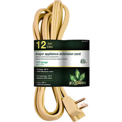 GoGreen Power - Power Cords; Cord Type: Replacement Cord ; Overall Length (Feet): 12 ; Cord Color: Brown ; Amperage: 15 ; Voltage: 125 ; Wire Gauge/Number of Conductors: 12/3 - Exact Tool & Supply