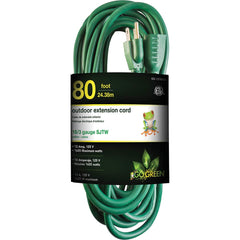 GoGreen Power - Power Cords; Cord Type: Extension Cord ; Overall Length (Feet): 80 ; Cord Color: Green ; Amperage: 13 ; Voltage: 125 ; Wire Gauge/Number of Conductors: 16/3 - Exact Tool & Supply