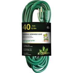 GoGreen Power - Power Cords; Cord Type: Extension Cord ; Overall Length (Feet): 40 ; Cord Color: Green ; Amperage: 15 ; Voltage: 125 ; Wire Gauge/Number of Conductors: 16/3 - Exact Tool & Supply