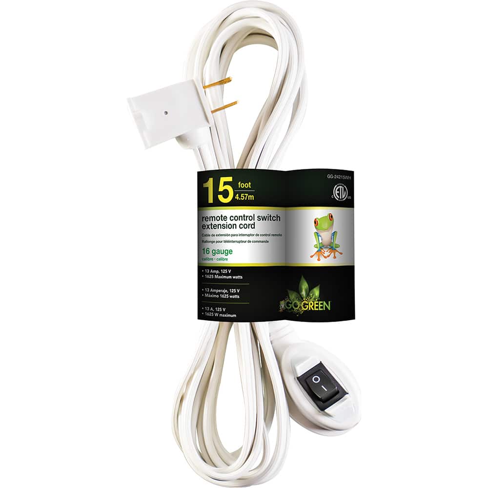GoGreen Power - Power Cords; Cord Type: Replacement Cord ; Overall Length (Feet): 15 ; Cord Color: White ; Amperage: 13 ; Voltage: 125 ; Wire Gauge/Number of Conductors: 16/2 - Exact Tool & Supply