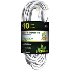 GoGreen Power - Power Cords; Cord Type: Extension Cord ; Overall Length (Feet): 40 ; Cord Color: White ; Amperage: 15 ; Voltage: 125 ; Wire Gauge/Number of Conductors: 16/3 - Exact Tool & Supply
