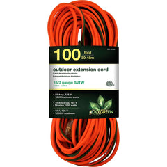 GoGreen Power - Power Cords; Cord Type: Extension Cord ; Overall Length (Feet): 100 ; Cord Color: Orange ; Amperage: 10 ; Voltage: 125 ; Wire Gauge/Number of Conductors: 16/3 - Exact Tool & Supply