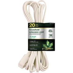 GoGreen Power - Power Cords; Cord Type: Replacement Cord ; Overall Length (Feet): 20 ; Cord Color: White ; Amperage: 13 ; Voltage: 125 ; Wire Gauge/Number of Conductors: 16/2 - Exact Tool & Supply