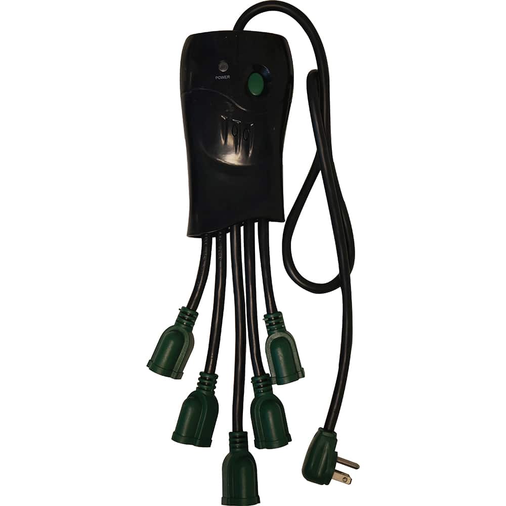 GoGreen Power - Power Outlet Strips; Amperage: 15 ; Voltage: 125 ; Number of Outlets: 5 ; Material: Plastic ; Mounting Type: Floor ; Cord Length (Feet): 3 - Exact Tool & Supply