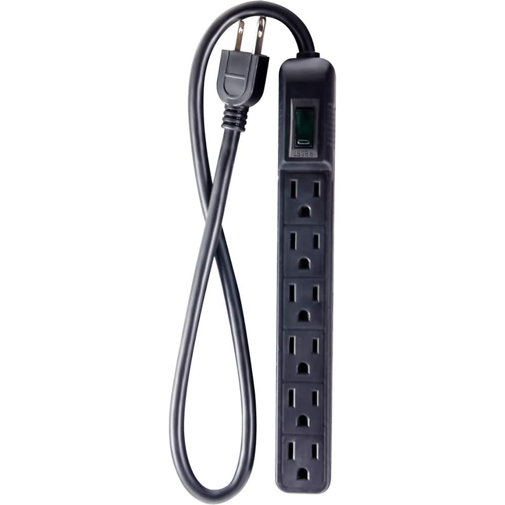 GoGreen Power - Power Outlet Strips; Amperage: 15 ; Voltage: 125 ; Number of Outlets: 6 ; Material: Plastic ; Mounting Type: Floor ; Cord Length (Feet): 2.5 - Exact Tool & Supply