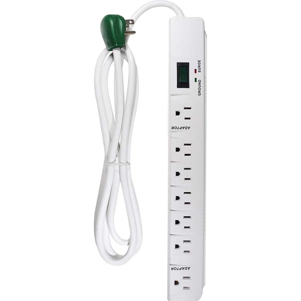 GoGreen Power - Power Outlet Strips; Amperage: 15 ; Voltage: 125 ; Number of Outlets: 7 ; Material: Plastic ; Mounting Type: Floor ; Cord Length (Feet): 6 - Exact Tool & Supply