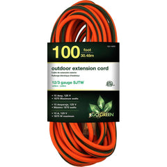 GoGreen Power - Power Cords; Cord Type: Extension Cord ; Overall Length (Feet): 100 ; Cord Color: Orange ; Amperage: 15 ; Voltage: 125 ; Wire Gauge/Number of Conductors: 12/3 - Exact Tool & Supply