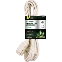 GoGreen Power - Power Cords; Cord Type: Replacement Cord ; Overall Length (Feet): 15 ; Cord Color: White ; Amperage: 13 ; Voltage: 125 ; Wire Gauge/Number of Conductors: 16/2 - Exact Tool & Supply