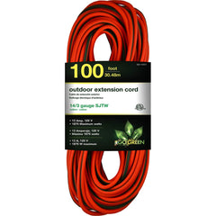 GoGreen Power - Power Cords; Cord Type: Extension Cord ; Overall Length (Feet): 100 ; Cord Color: Orange ; Amperage: 13 ; Voltage: 125 ; Wire Gauge/Number of Conductors: 14/3 - Exact Tool & Supply