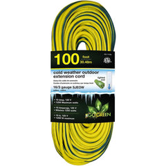 GoGreen Power - Power Cords; Cord Type: Extension Cord ; Overall Length (Feet): 100 ; Cord Color: Yellow ; Amperage: 13 ; Voltage: 125 ; Wire Gauge/Number of Conductors: 16/3 - Exact Tool & Supply