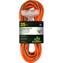 GoGreen Power - Power Cords; Cord Type: Extension Cord ; Overall Length (Feet): 25 ; Cord Color: Orange ; Amperage: 15 ; Voltage: 125 ; Wire Gauge/Number of Conductors: 12/3 - Exact Tool & Supply