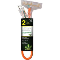 GoGreen Power - Power Cords; Cord Type: Extension Cord ; Overall Length (Feet): 2 ; Cord Color: Orange ; Amperage: 15 ; Voltage: 125 ; Wire Gauge/Number of Conductors: 12/3 - Exact Tool & Supply