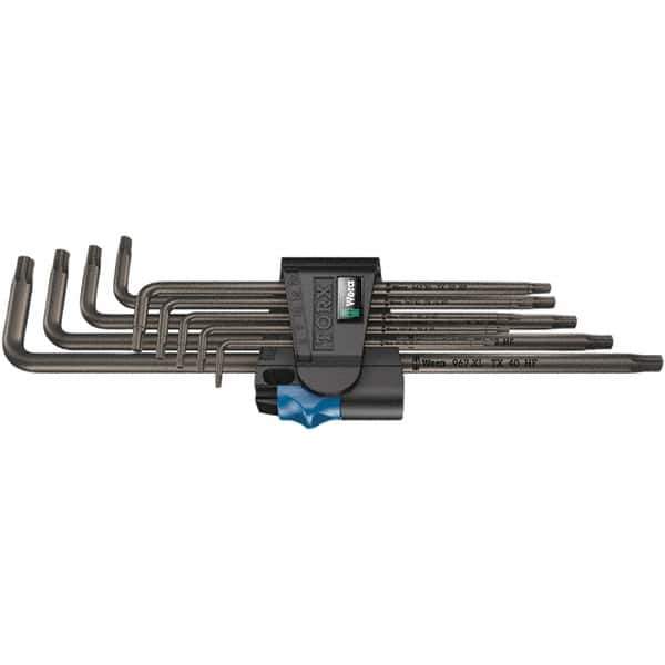 Wera - 9 Piece T8 to T40 Black Oxide Finish L-Key Torx Key Set - T8, T9, T10, T15, T20, T25, T27, T30, T40 Torx Size - Exact Tool & Supply