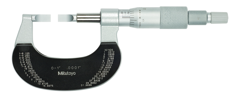 0 - 1'' Measuring Range -  .0001 Graduation - Ratchet Thimble - High Speed Steel Face - Blade Micrometer - Exact Tool & Supply