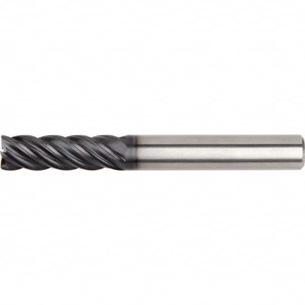 Corner Radius End Mill: 3/8″ Dia, 1-1/8″ LOC, 0.03″ Radius, 5 Flutes, Solid Carbide 3″ OAL, 3/8″ Shank Dia, 40 ° Helix, AlTiN Coated, Corner Radius End, Series KOR5