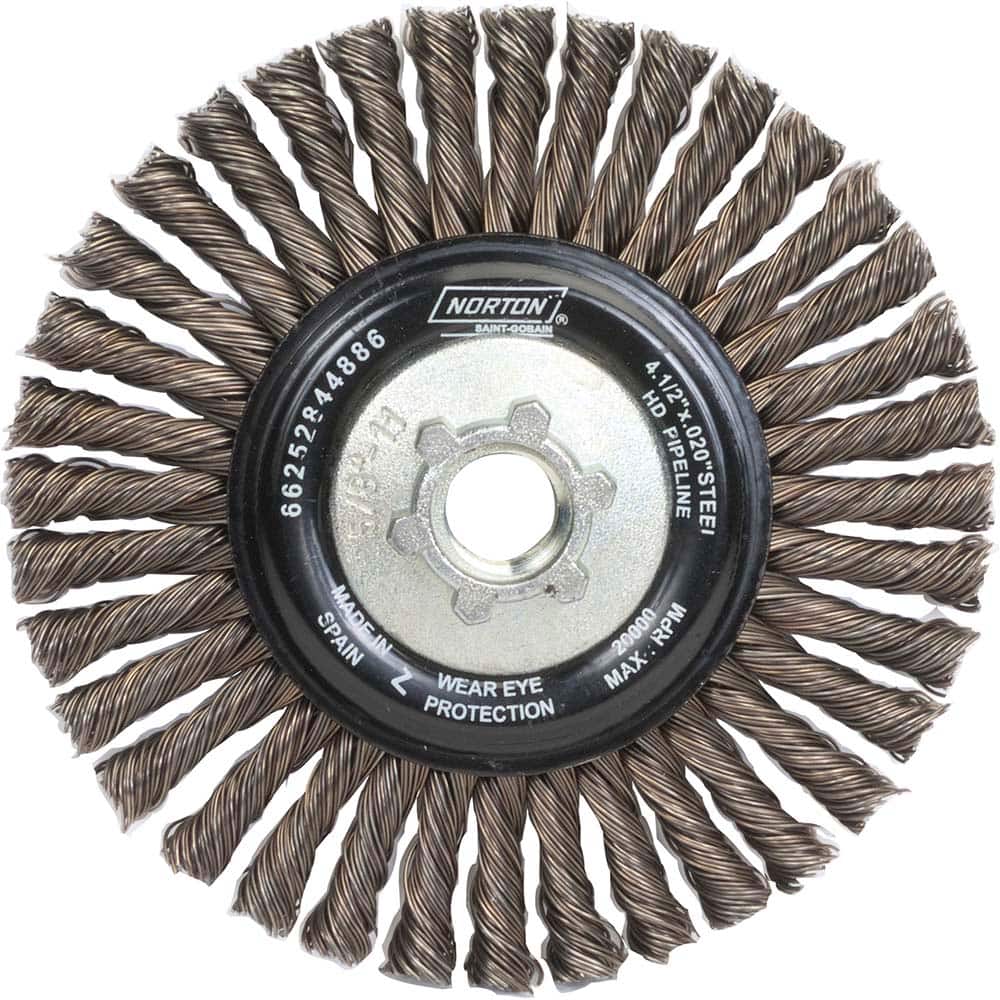 Norton - 4-1/2" OD, 5/8-11 Arbor Hole, Stringer Bead Carbon Wheel Brush - Exact Tool & Supply